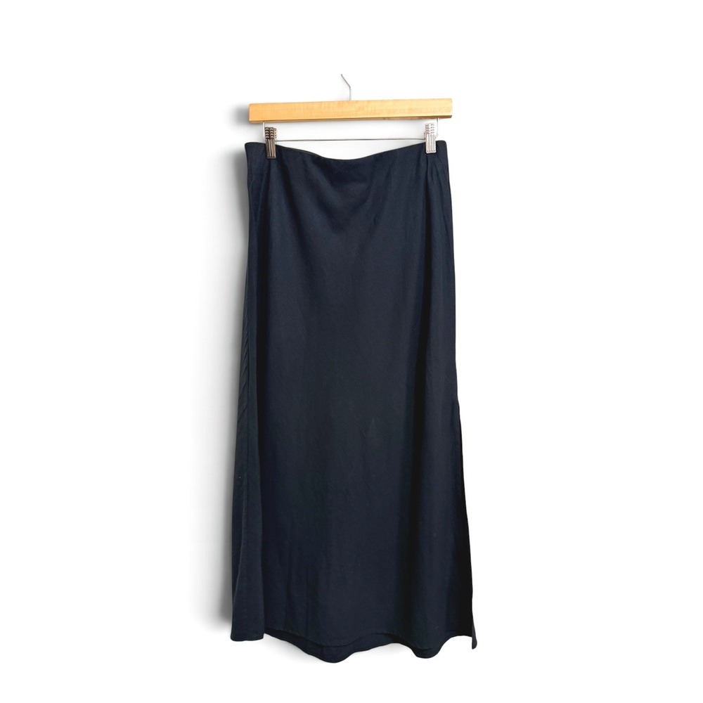 Gap Linen Blend Black Maxi Skirt Side Slit Summer Basic M